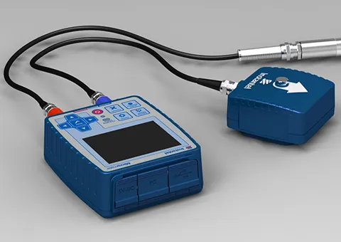 Instantel Micromate vibration monitor with attached geophone sensor and microphone
